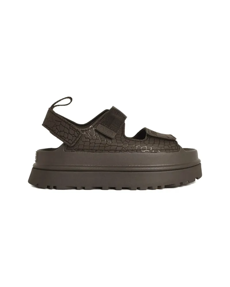 UGG Embossed Straps Leather Sandals Brown