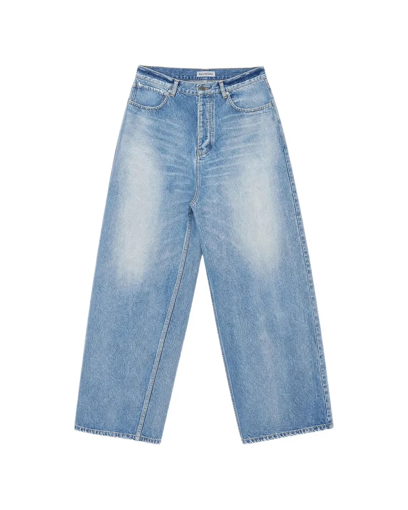 Balenciaga Distressed Wide-leg Jeans Blue