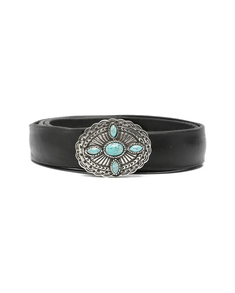 Orciani Turquoise-embellished Leather Belt Black