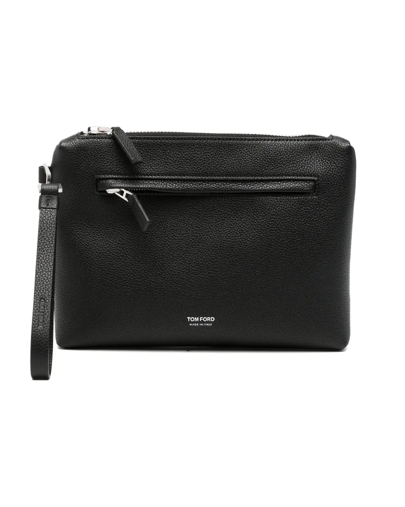 Tom Ford Grained Leather Wrist-strap Clutch Bag Black