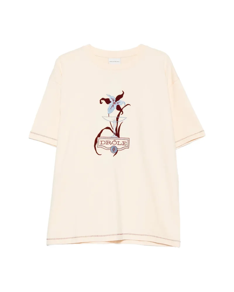 Drôle de Monsieur Embroidered-graphic T-shirt Neutrals