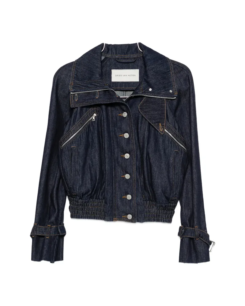 Dries van Noten High-neck Elasticated-hem Denim Jacket Blue