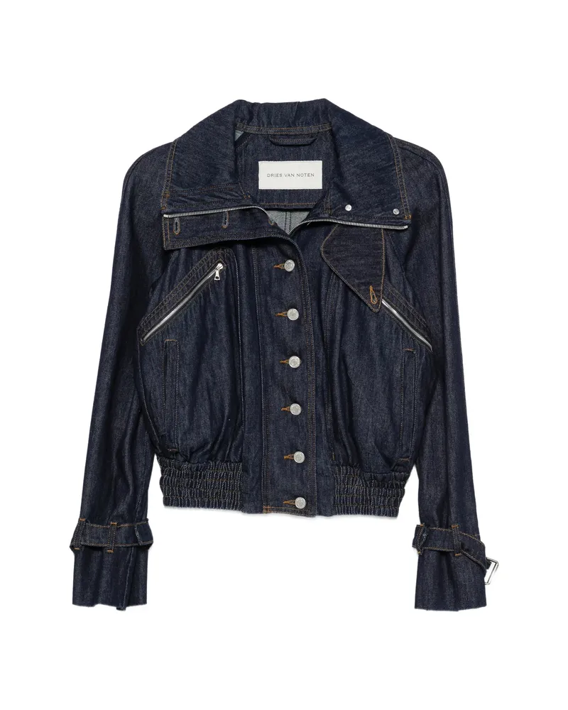 Dries van Noten High-neck Elasticated-hem Denim Jacket Blue