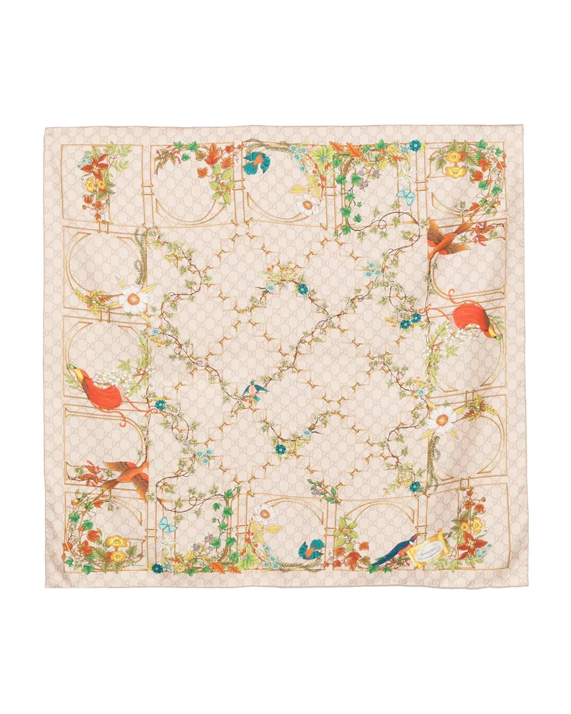 Gucci Printed Silk Scarf Neutrals