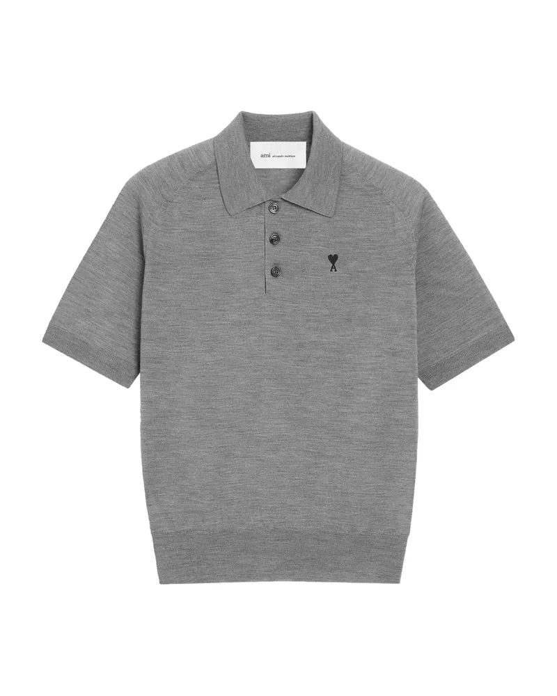 AMI Paris Ami De Coeur Logo-emboidered Polo Shirt Grey