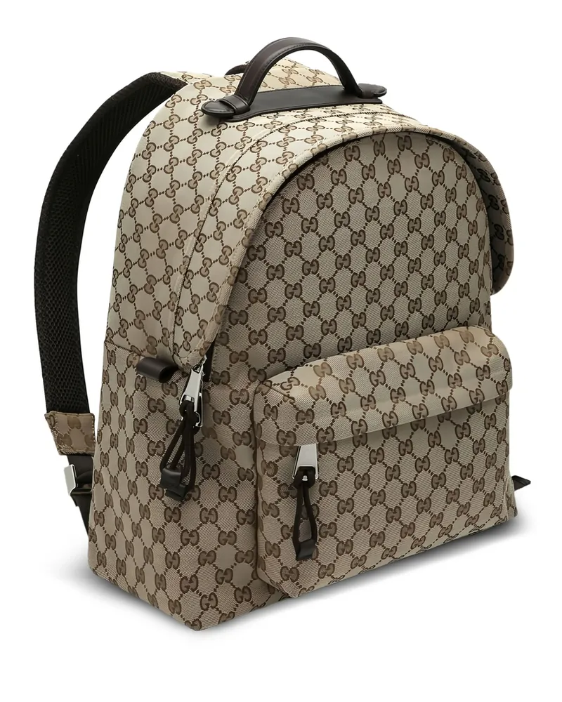 Gucci Ebony GG Canvas Backpack With Zip Closure Neutrals