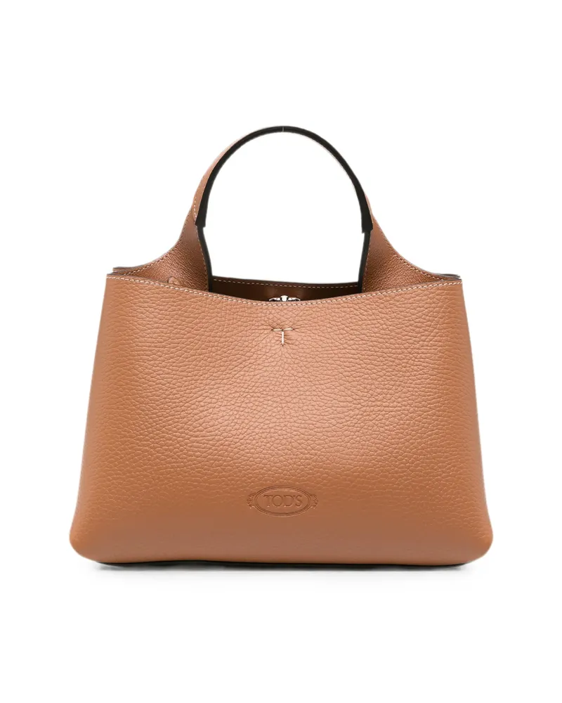 TOD'S T-logo Grained Leather Tote Bag Brown
