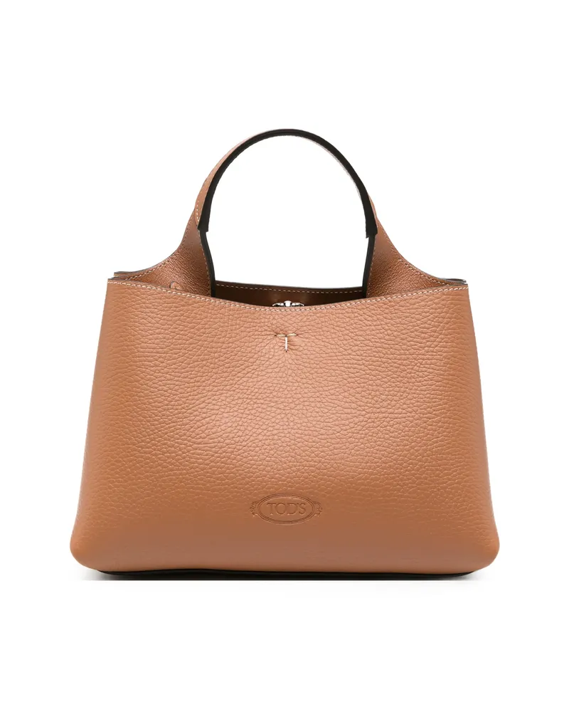 TOD'S T-logo Grained Leather Tote Bag Brown