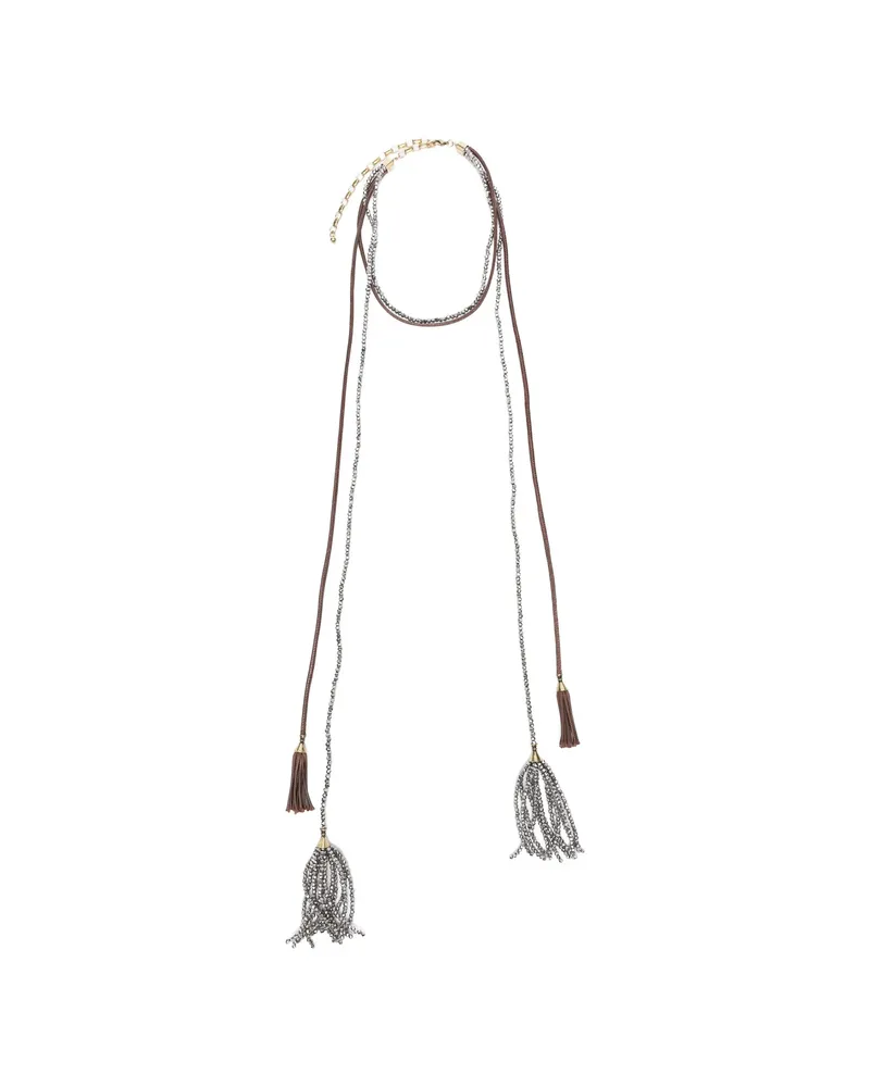 Antonelli Firenze Daphne Tassel Beaded Necklace Grey