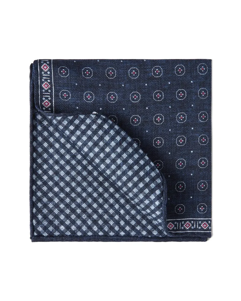 Brunello Cucinelli Geometric-patterned Silk Pocket Square Blue