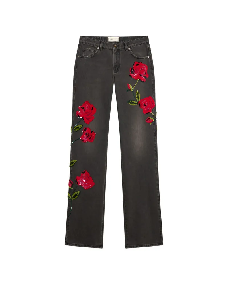 Blumarine Sequin-embroidered Wide-leg Jeans Grey