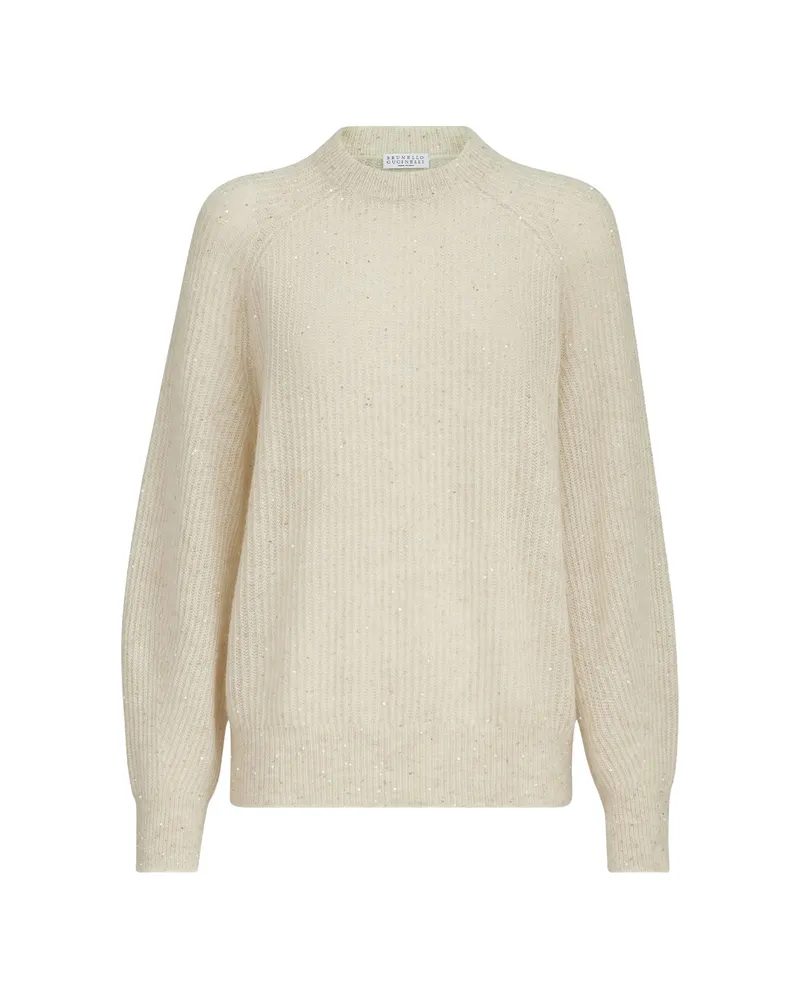 Brunello Cucinelli Mohair, Cotton And Wool Diamond Yarn English Rib Sweater Neutrals