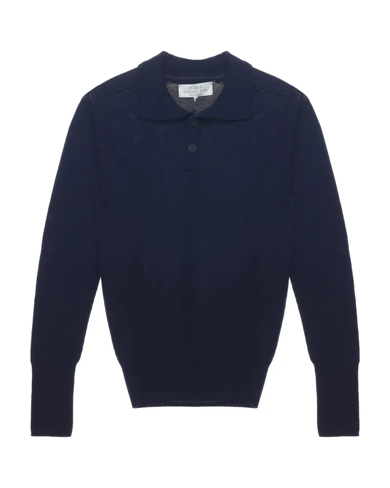 Studio Nicholson Polo-neck Wool Polo Shirt Blue