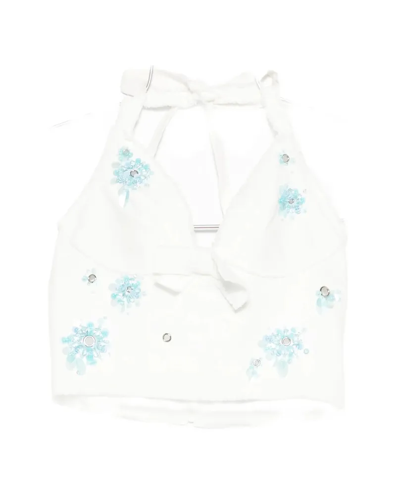 SHUSHU/TONG Floral Halterneck Crop Top White