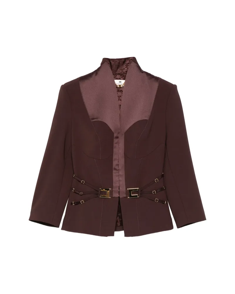 Elisabetta Franchi Buckle-detail Fitted Jacket Brown