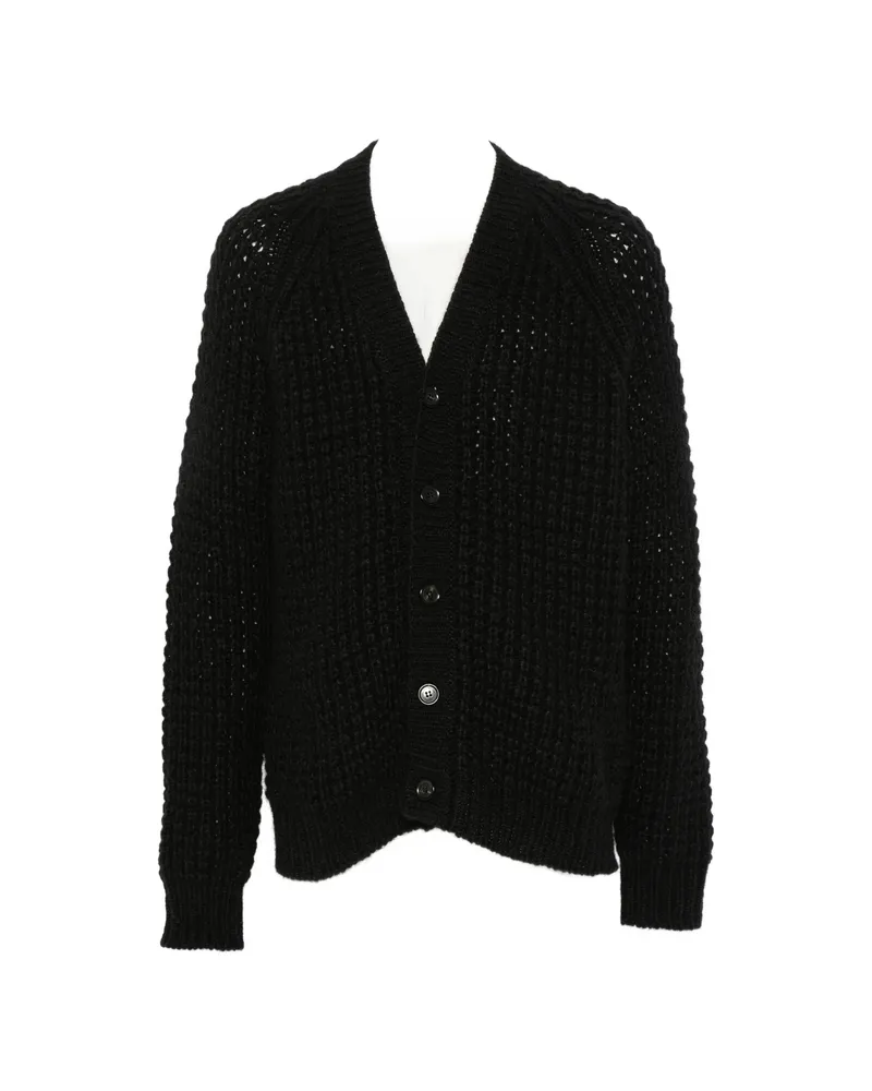 Roberto Collina Waffle-knit Raglan-sleeve Cardigan Black