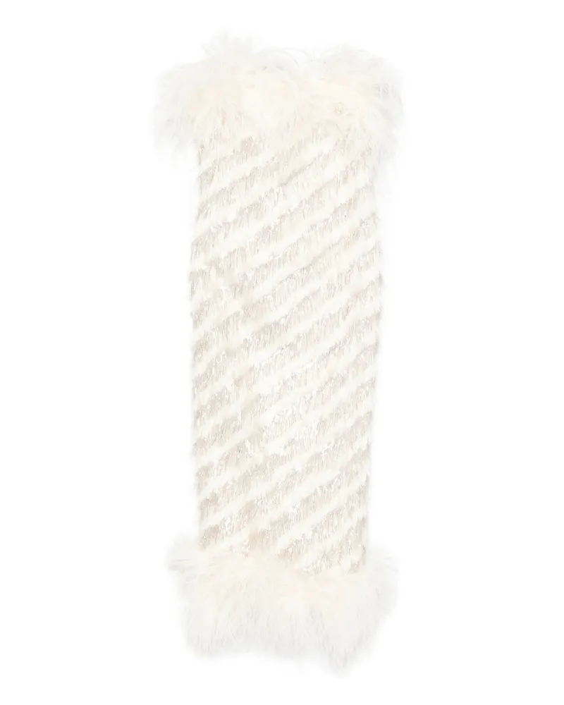 Taller Marmo Feather-trim Midi Dress Neutrals