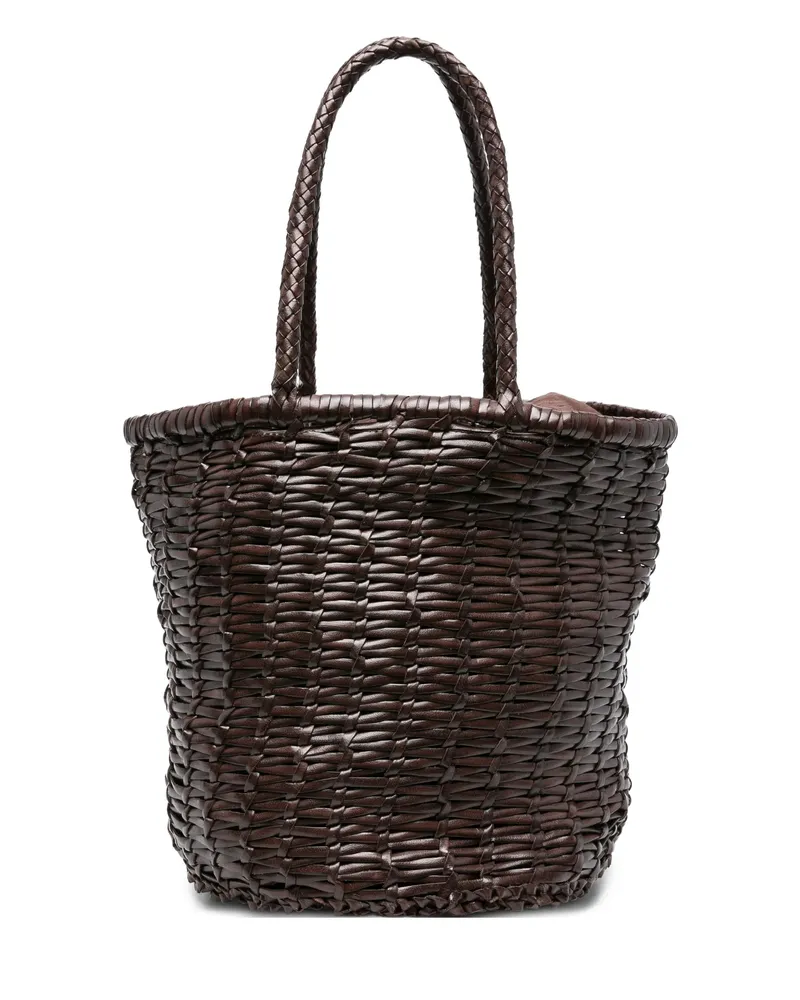 Dragon Diffusion Woven-leather Bucket Bag Brown