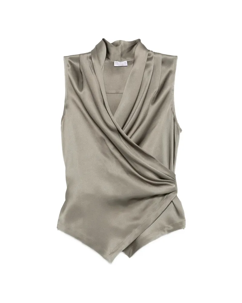Brunello Cucinelli Draped Sleeveless Top Green