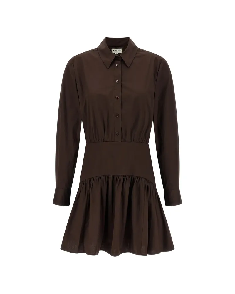 STAUD Rocco Button Long-sleeve Midi Dress Brown