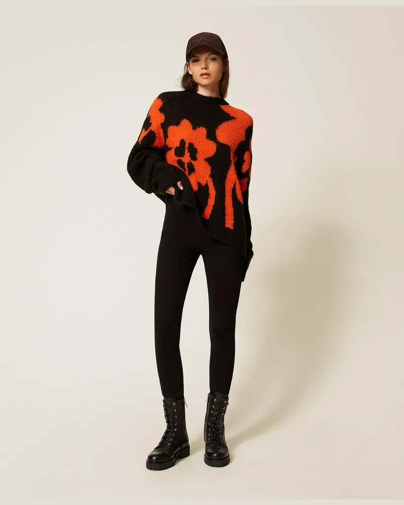 Twin-Set Hosen - Skinnyhose mit Satindetails, Schwarz, Größe Schwarz