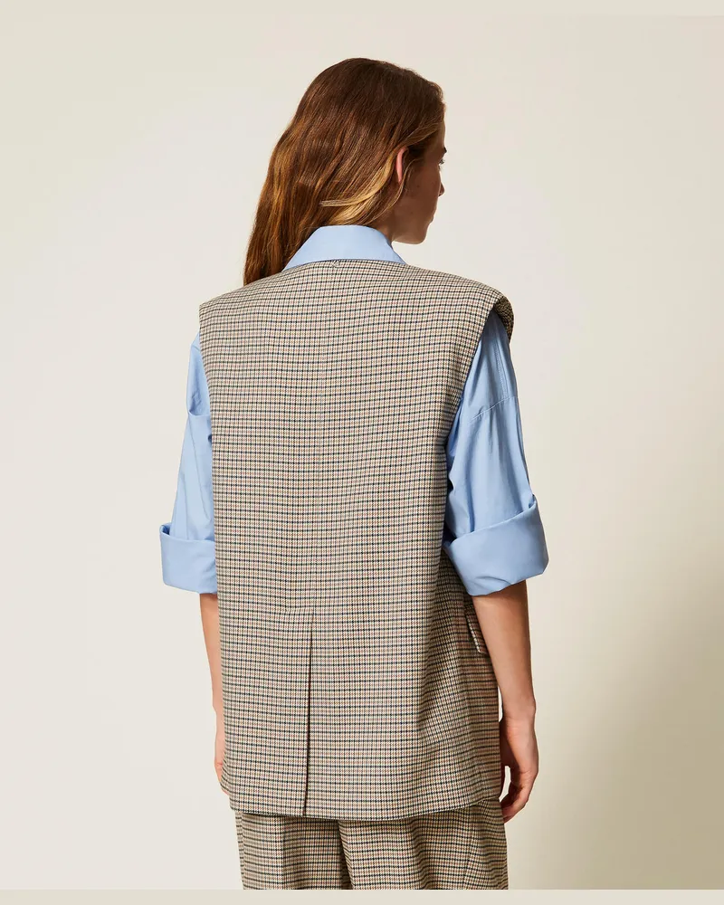 Actitude by Twinset Jacken und Outerwear - Zweireihige Weste mit Hahnentrittmuster, Hahnentrittmuster Natural, Kariert, Größe Hahnentrittmuster