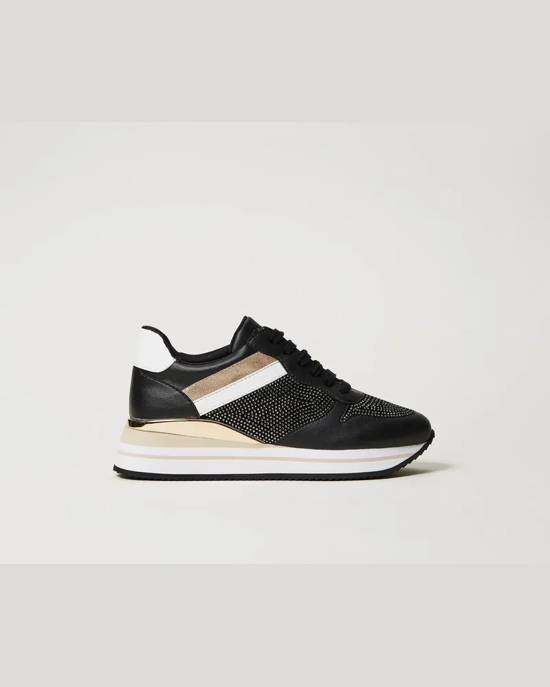 Twin-Set Schuhe - Sneaker im Laufschuhstil mit Strass, Schwarz, Größe Schwarz
