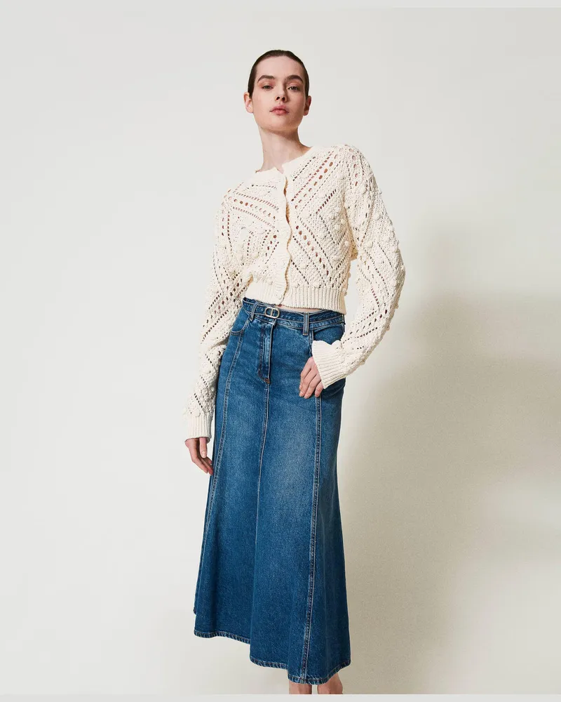 Twin-Set Röcke - Jeansrock mit „Oval T"-Gürtel, Mittleres "Denimblau", Größe: 48 