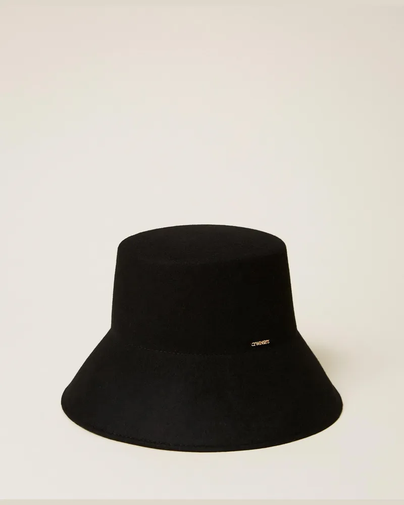Twin-Set Bucket aus Wolltuch, Damen, Schwarz Schwarz