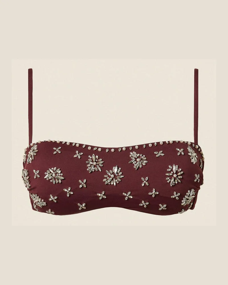 Twin-Set Bademode - Bandeau-Bikinitop mit Stickerei, „Winetasting"-Violett, Größe „winetasting“-violett