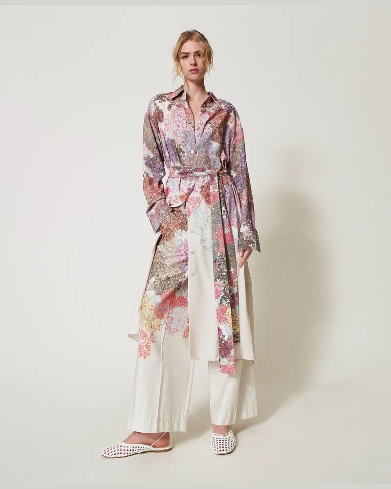Actitude by Twinset Kleider - Langes Hemdblusenkleid MYFO mit Blumenmotiv, Summer Sand Camouflower, Größe Summer