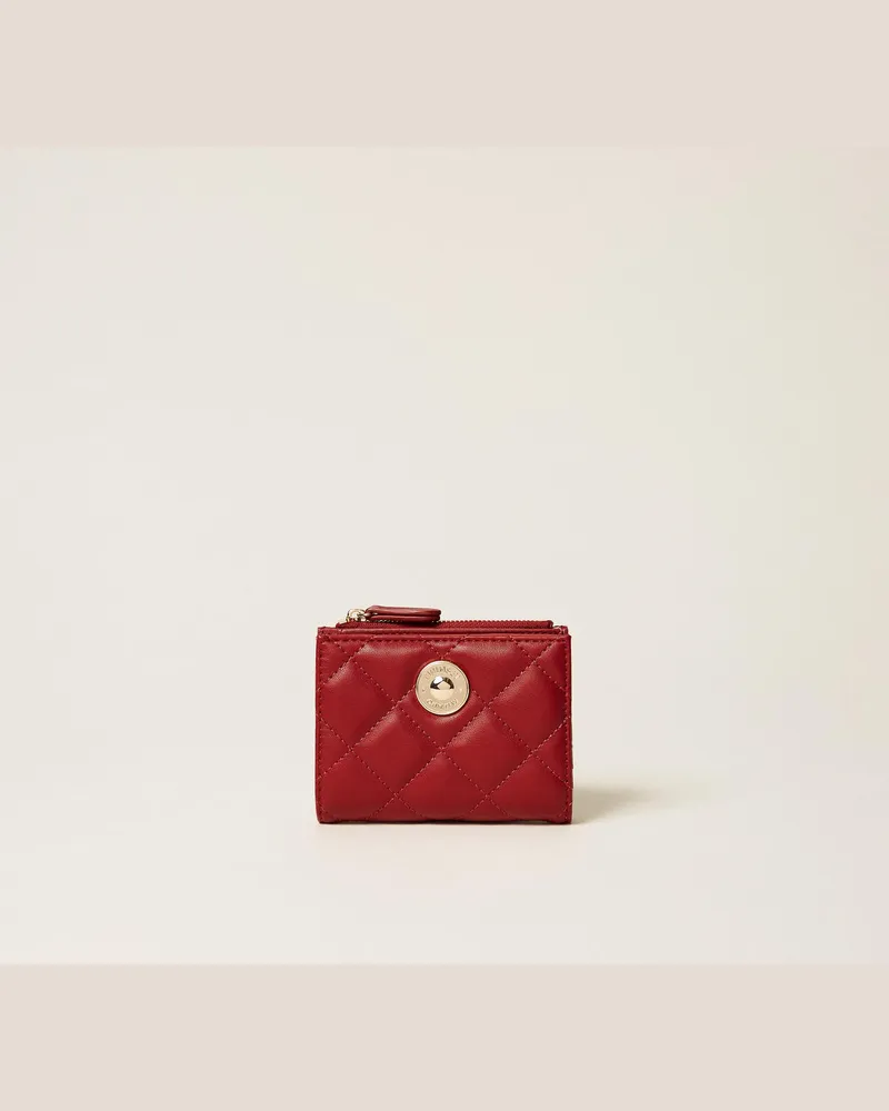 Twin-Set Kleine Geldbörse mit Steppdetail und Logo Pompejanisch-rot
