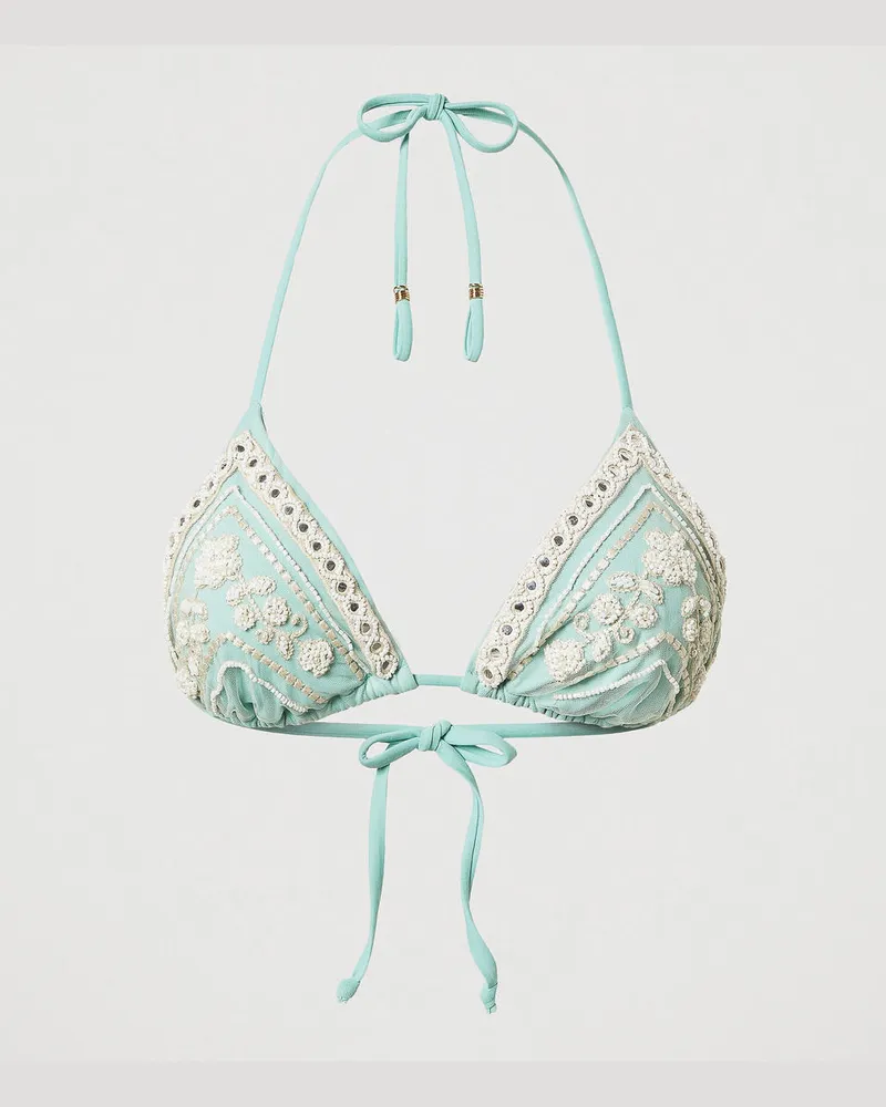 Twin-Set Bademode - Triangel-Bikinitop mit Stickerei, Stickerei Green Marine / Almond Beige, Größe: 5-B 