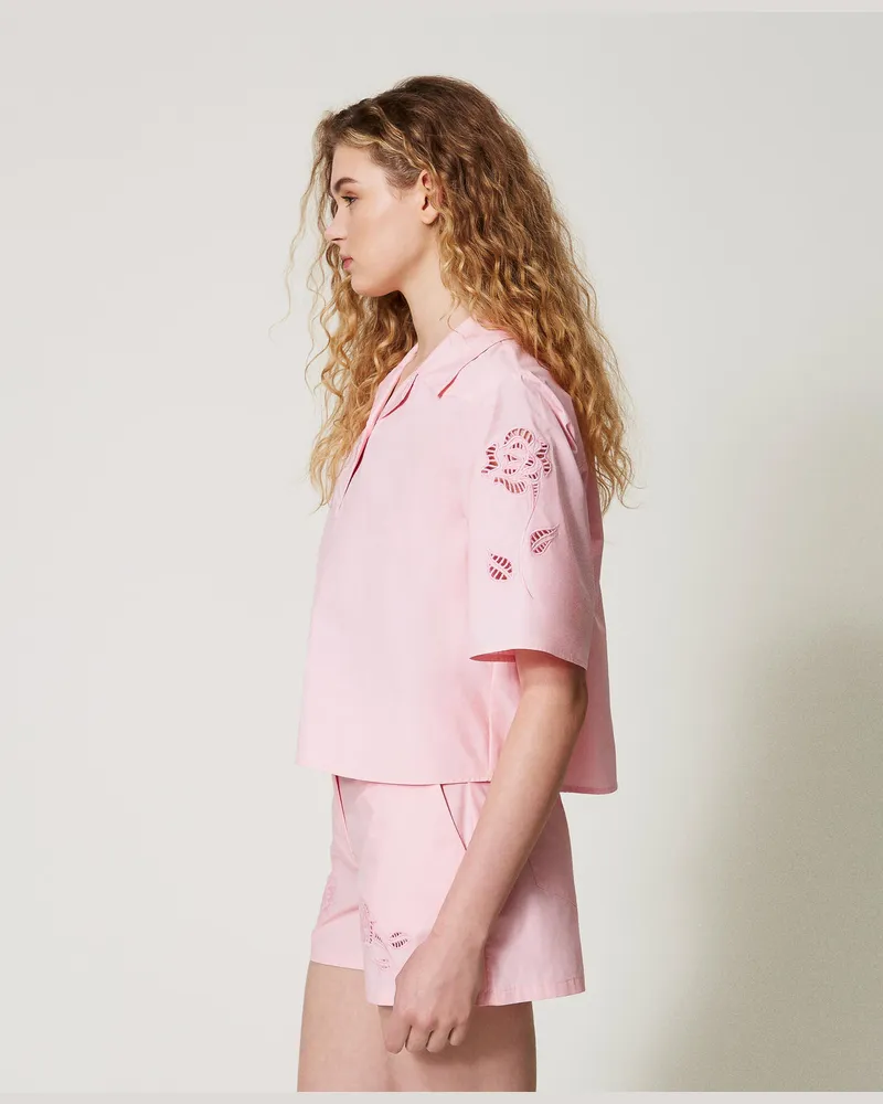 Twin-Set Hosen - Shorts aus Popeline mit Stickereien, Crystal Rose, Baumwolle, Größe Crystal