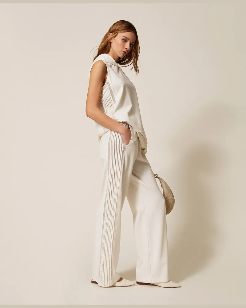 Twin-Set Hosen - Hose mit recyceltem Crêpe de Chine, Lilie, Größe Lilie