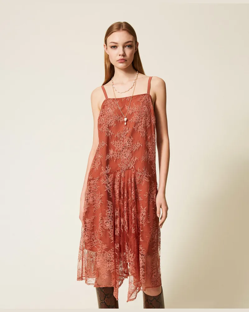 Twin-Set Kleider - Midi-Kleid aus Spitze, Rostbraun, Größe Rostbraun