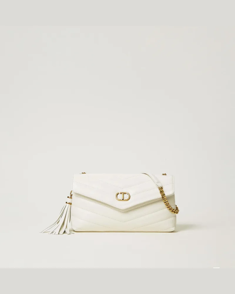 Twin-Set Taschen - Mittelgroße Umhängetasche „Dreamy" aus Leder, „Old White", Einheitsgröße 