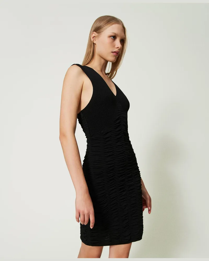 Actitude by Twinset Kleider - Kurzes Raffkleid, Schwarz, Größe Schwarz