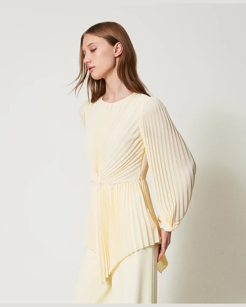 Twin-Set Blusen - Plisseebluse aus Georgette, Vanilla, Größe Vanilla