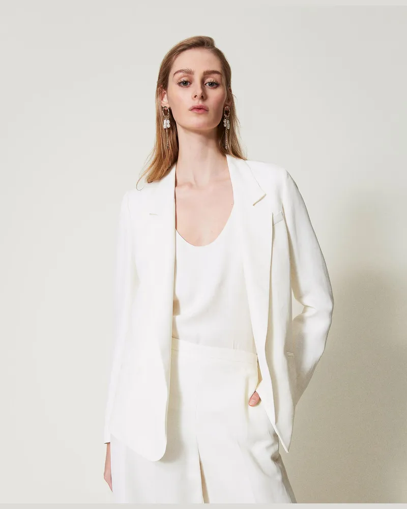 Twin-Set Jacken und Outerwear - Blazer mit abgerundeter Unterpartie, Sugar Weiß, Leinen, Größe Sugar