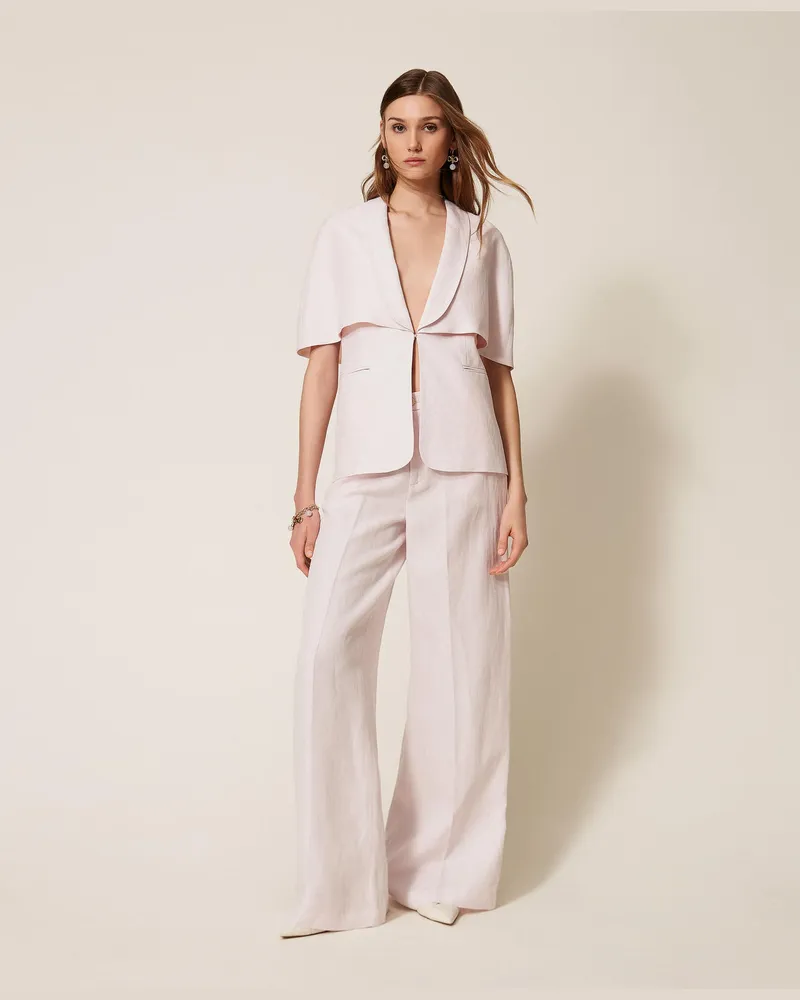 Twin-Set Hosen - Weite Hose aus Leinenmischung, Sandrosa, Größe Sandrosa