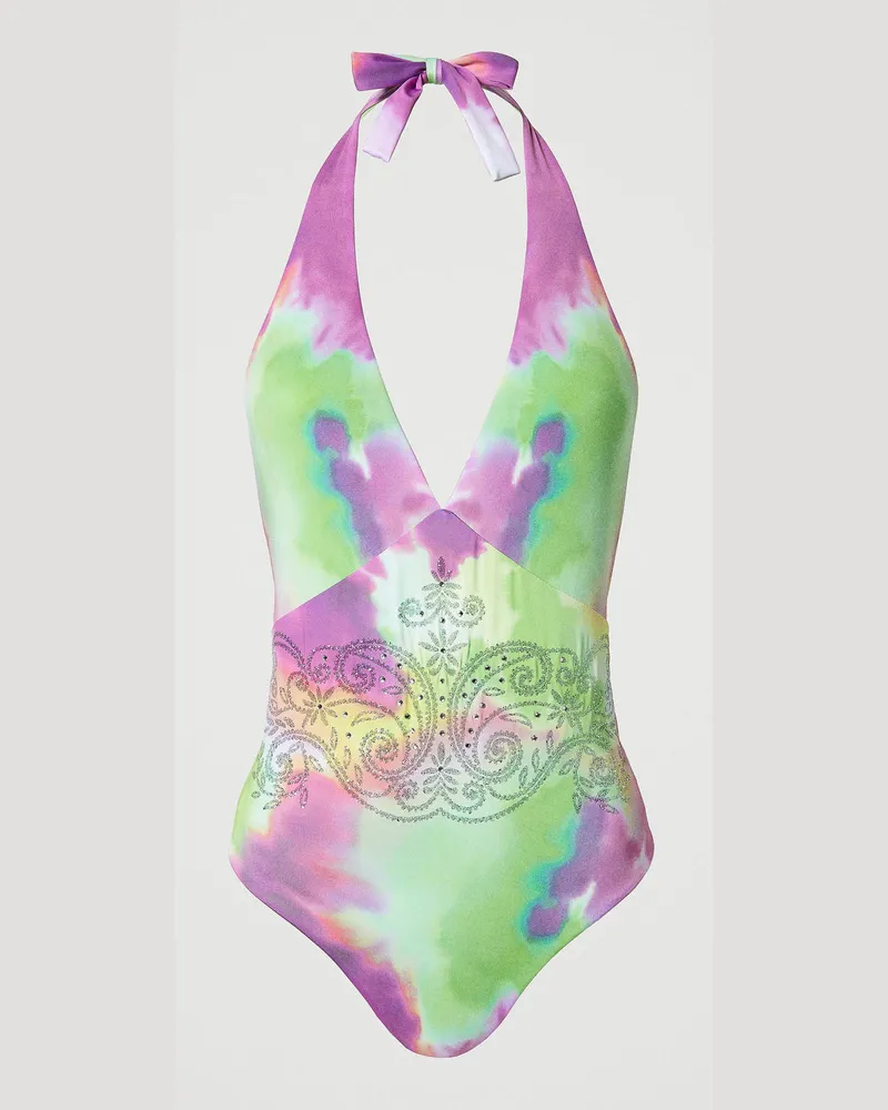 Twin-Set Bademode - Badeanzug mit Tie-Dye-Print, Print Tie-Dye Multicolor Lime, Größe: 1-B 