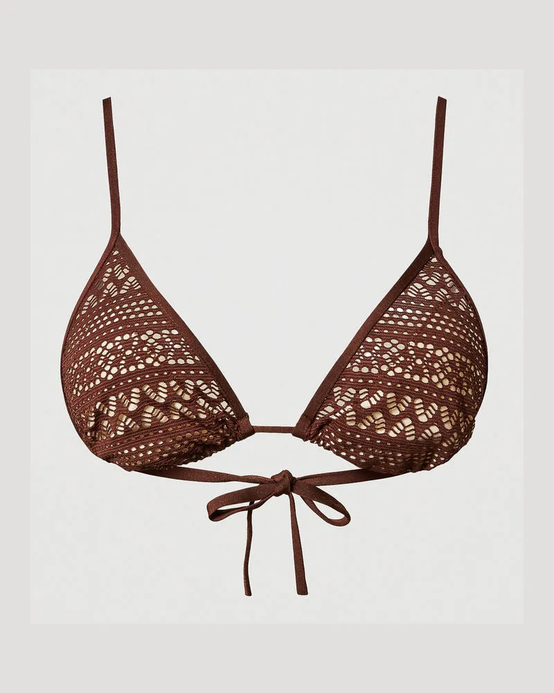 Twin-Set Bademode - Triangel-Bikinitop in Spitzenoptik, Brown Stone, Größe Brown