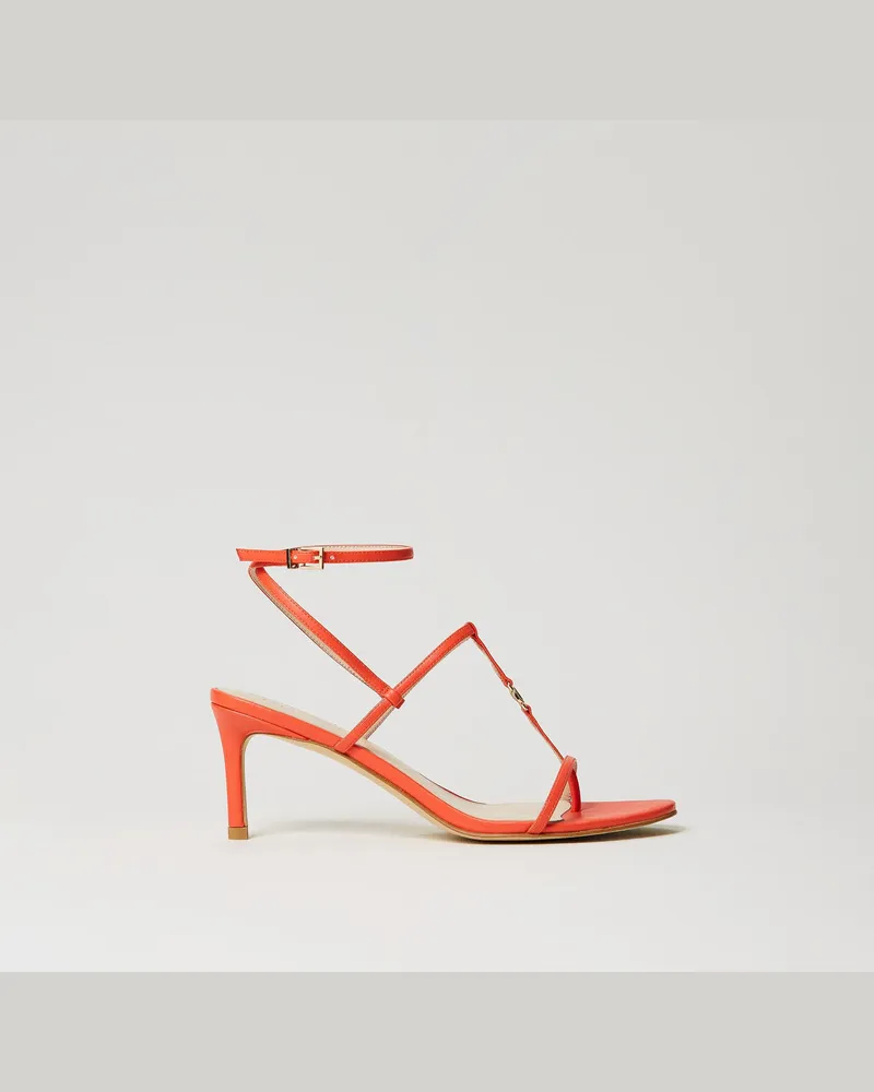 Twin-Set Schuhe - Hohe Sandalette mit Oval T, „Orange Sun"-Orange, Größe „orange