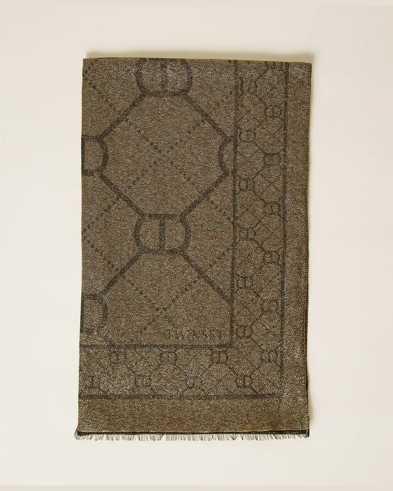 Twin-Set Accessoires - Jacquard-Stola mit „Oval T", Zweifarbig Schwarz / Gold, Einheitsgröße Zweifarbig
