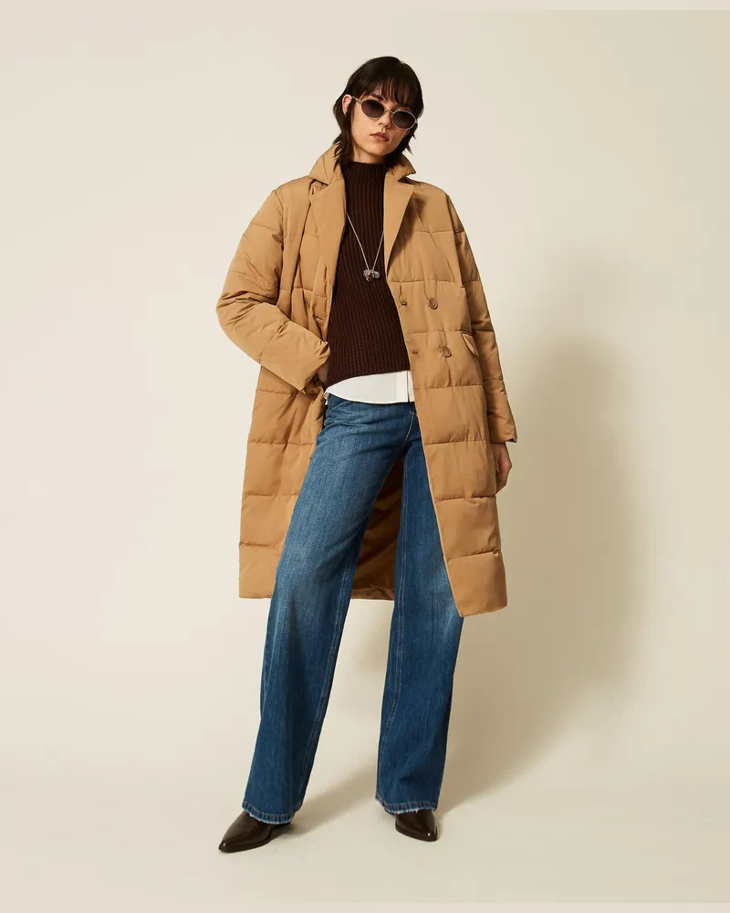 Twin-Set Zweireihige Daunenjacke mit Taschen Tobacco