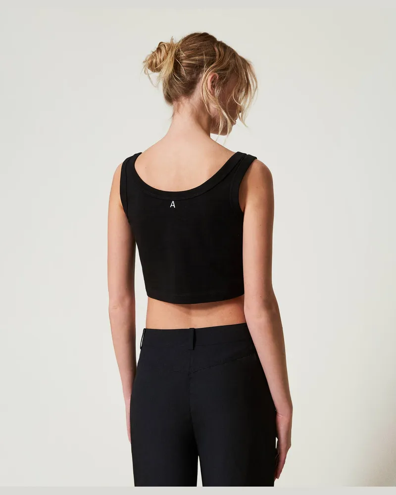 Actitude by Twinset Tops - Crop-Top mit Stickereien, Schwarz, Baumwolle, Größe Schwarz