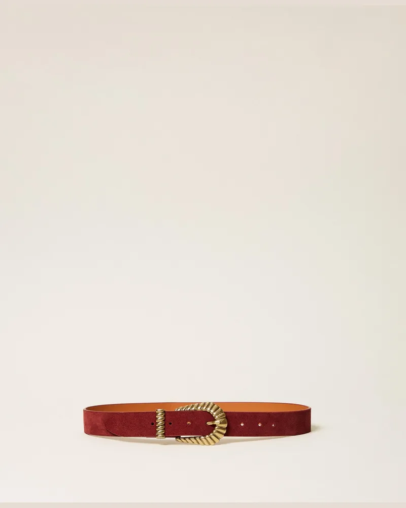 Twin-Set Gürtel aus Veloursleder, Damen, Bordeaux Bordeaux