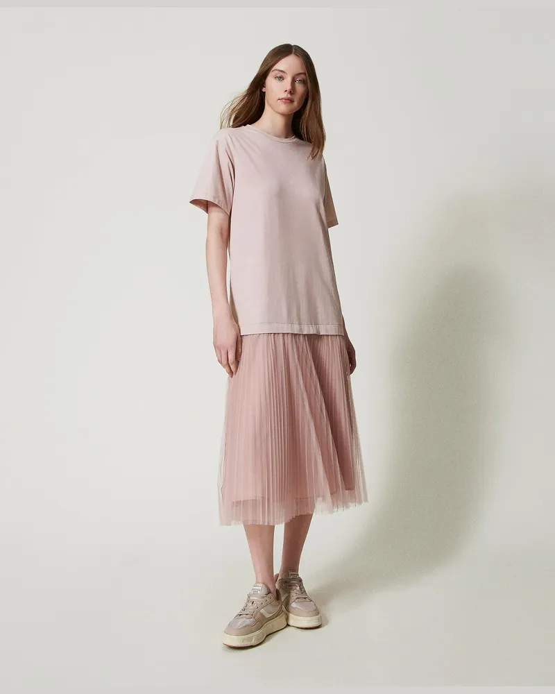 Twin-Set Kleider - Maxikleid mit Tüllrock, Rose Desert, Plissee, Größe Rose
