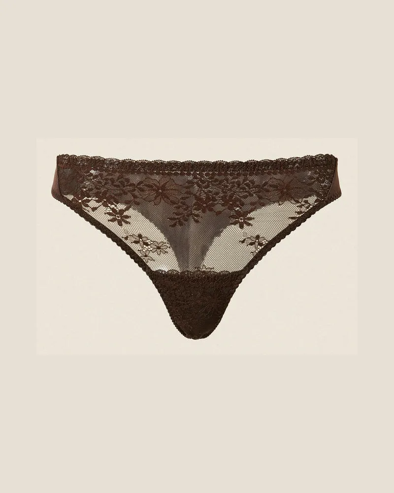 Twin-Set Unterwäsche und Nachtwäsche - Stringtanga aus Spitze, Black Chocolate, Größe Black